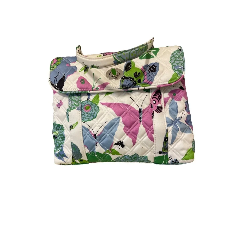 Vera Bradley Turn Lock Satchel Spring Butterfly VGUC